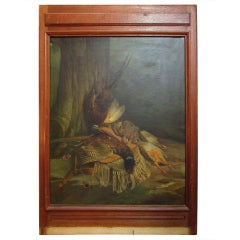 19th century french still life pheasant painting signed flachat oil on canvas