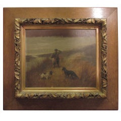 19th century french painting hunt hunter dogs eugene petit oil on canvas