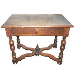 Antique 18th century Louis XIII walnut center table with crosspiece Lyon