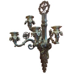 19th century Empire style wall lamp sconce bronze medal patina lion mask