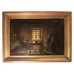 19th century french painting oil on canvas by Bail dated 1860 farm interior