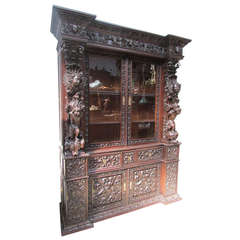 19th century sideboard dresser bookcase spanish renaissance cherubs putti