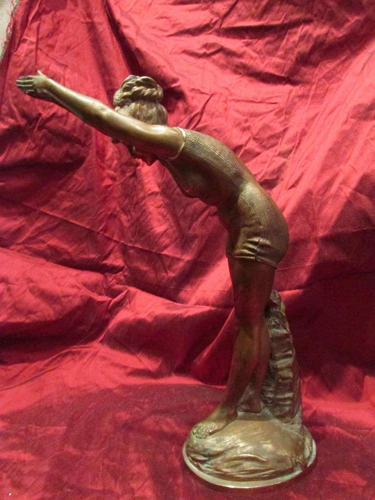 19th Century Bronze Statue Sculpture Signed Tabacchi Italian Diver Tuffolina Swimmer In Excellent Condition For Sale In Lyon, RH-Alps