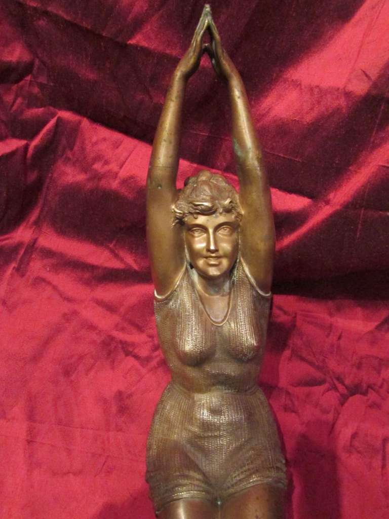 19th Century Bronze Statue Sculpture Signed Tabacchi Italian Diver Tuffolina Swimmer For Sale 4