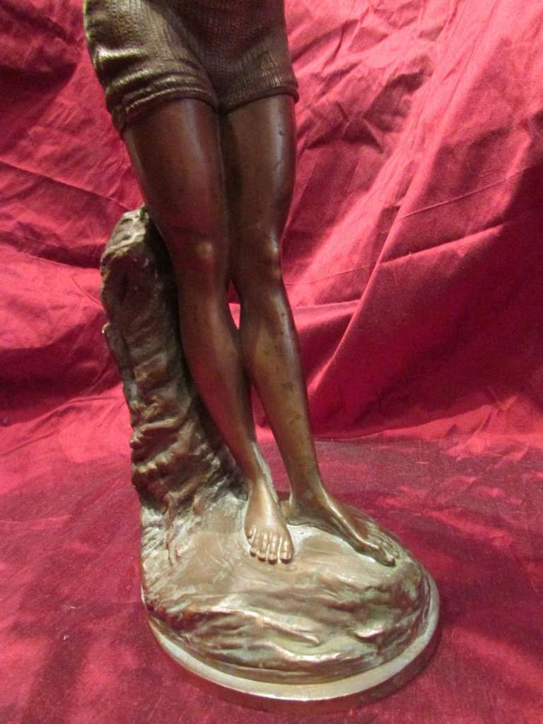 19th Century Bronze Statue Sculpture Signed Tabacchi Italian Diver Tuffolina Swimmer For Sale 5