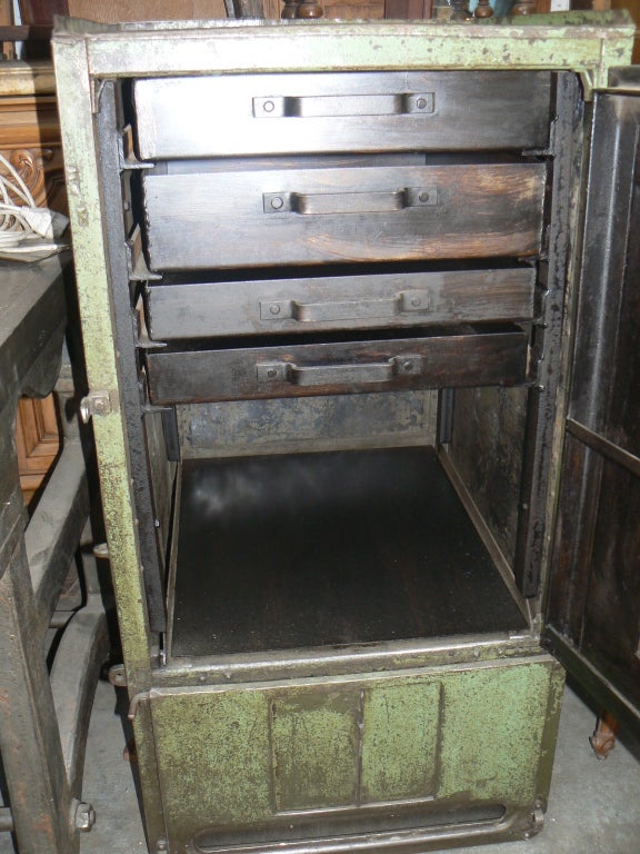 Original Industrial Green Iron Cabinet Buffet 1920's with Rivets