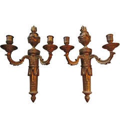 18th century pair of bronze sconces wall lamp circa louis XVI urns garland