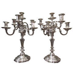 19th century pair of big silvered candelabra candelabrum louis XIV style
