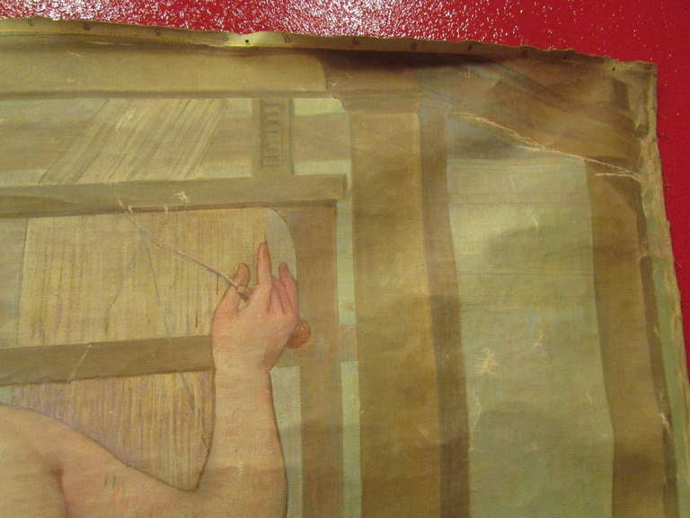 Canvas RARE oil on canvas art nouveau bardey silk weaving paneling lyon manufacture For Sale