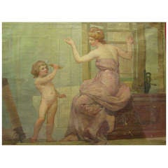 RARE oil on canvas art nouveau bardey silk weaving paneling lyon manufacture