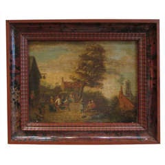 XVII th century oil on canvas stick on panel flemish school villager dance scene