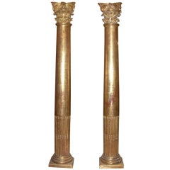 1790's pair gilded wood columns neoclassical capital corinthians