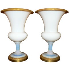Pair of vases medicis 1830's opaline gilded bronze Empire style
