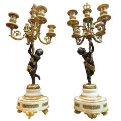 Antique 1860s Gilt Bronze Candlestick Candelabra with Two Putti Cherubs