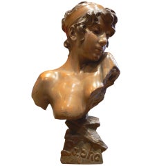 1880s Bronze Sculpture Bust Villanis Sapho Metal Patina
