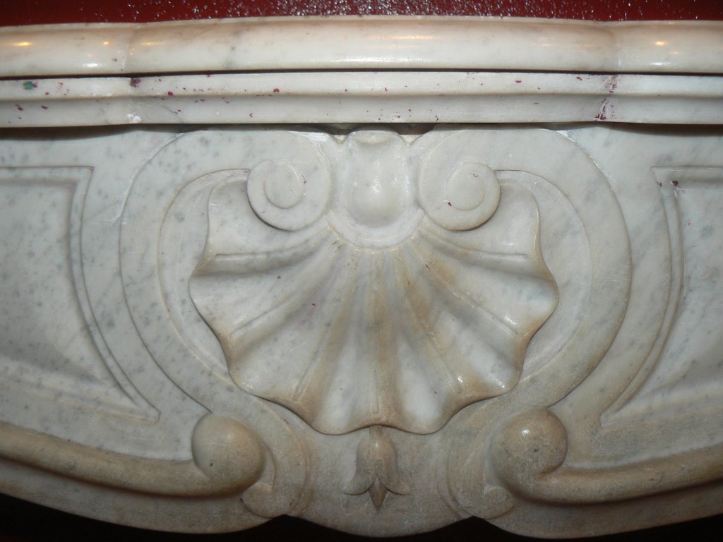 French 1880's chimney fireplace mantel white carrara marble L XV style For Sale