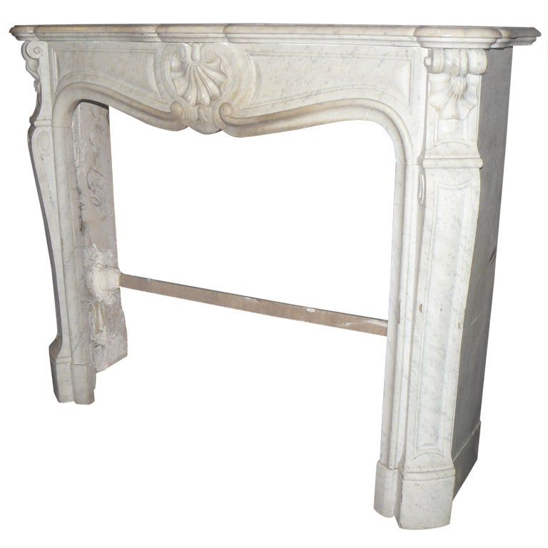 1880's chimney fireplace mantel white carrara marble L XV style For Sale