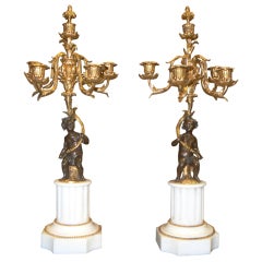 Vintage 1860s Gilt Bronze Candlestick Candelabra with Two Putti Cherubs