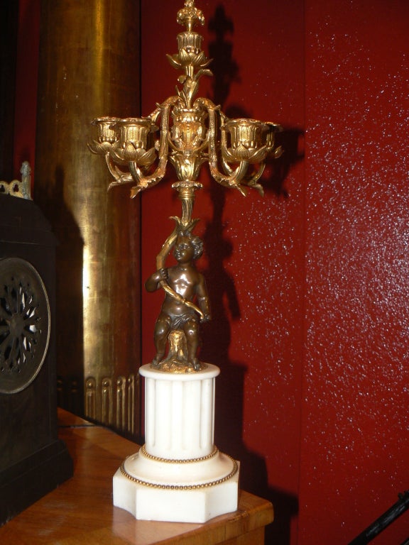 1860s Gilt Bronze Candlestick Candelabra with Two Putti Cherubs
