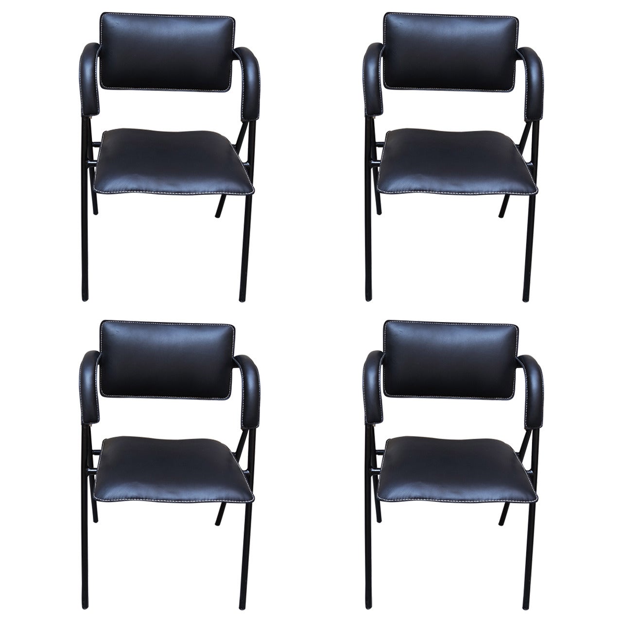 Set of Four Modernist Folding Armchairs by Jacques Dumond