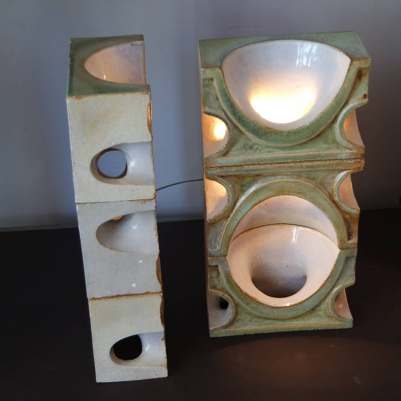 Mid-20th Century Pair of Ceramic Sconces by Jean Derval