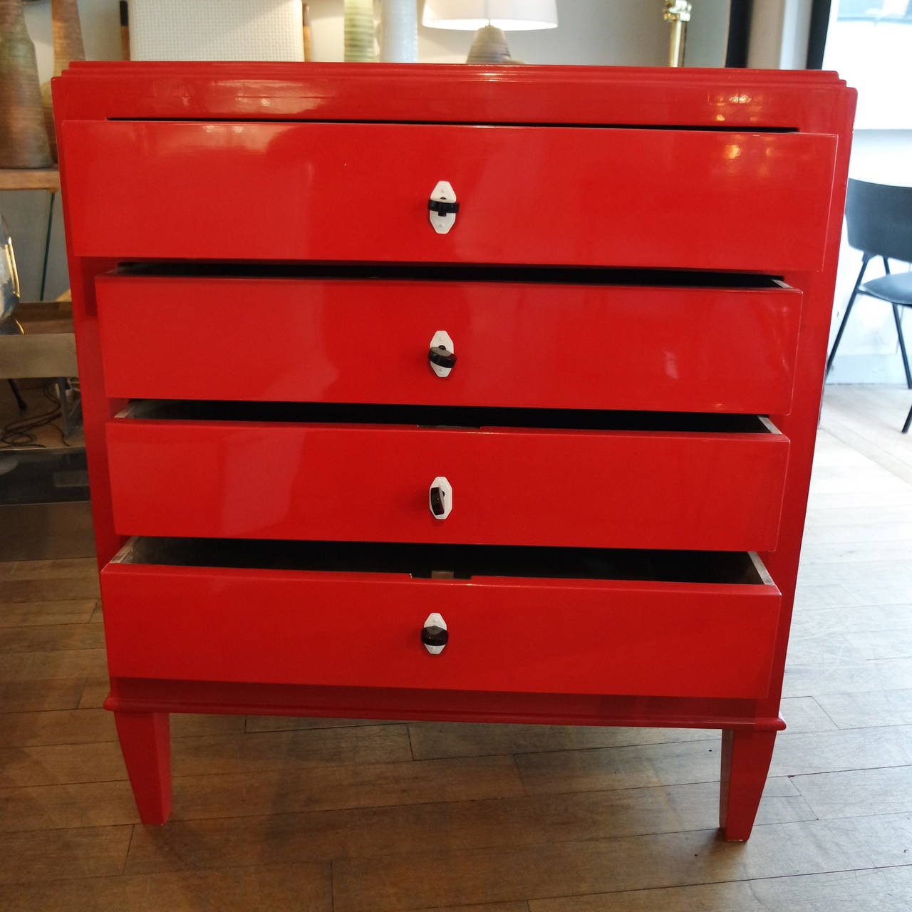 Beautiful Red Lacquered Chest of Drawers 3