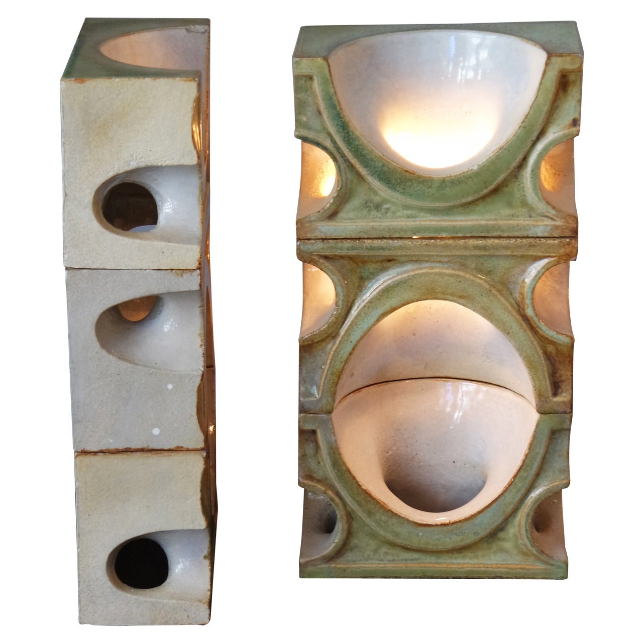 Pair of Ceramic Sconces by Jean Derval