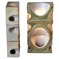 Vintage Pair of Ceramic Sconces by Jean Derval