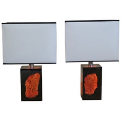 Two Coral Resin Inclusion Lamps