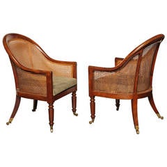 Pair of Early 19th Century English, Mahogany and Caned Armchairs 3
