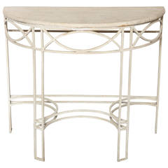 1930s English Deco Marble and Iron Demilune Console