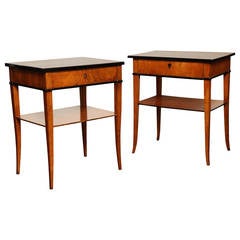 Antique Two Similar Cherry Wood End Tables