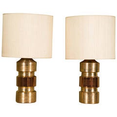 Pair of Glazed Ceramic Table Lamps by Bitossi for Bergboms