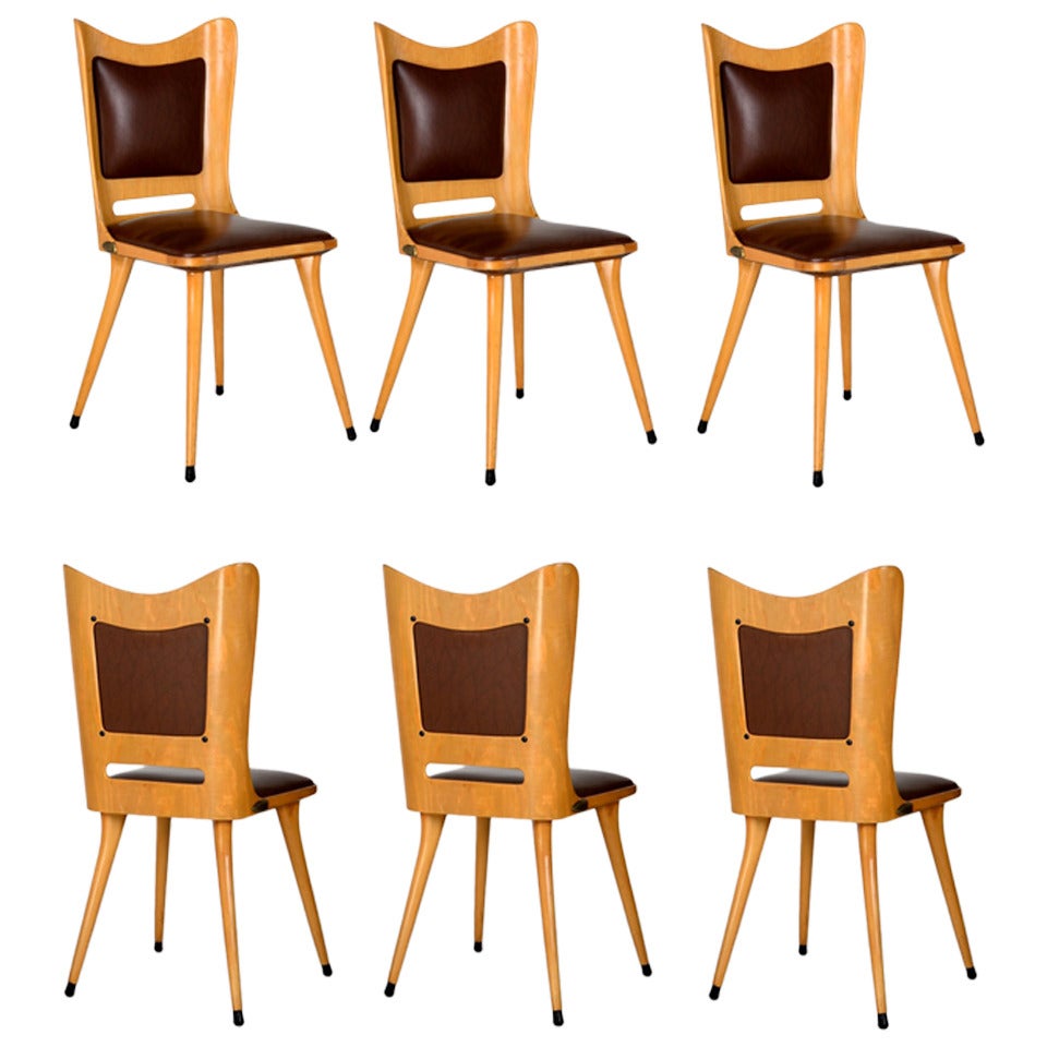 Set Of Six '50s Plywood Chairs