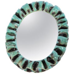 Exquisite waved green ceramic mirror from the 1940s