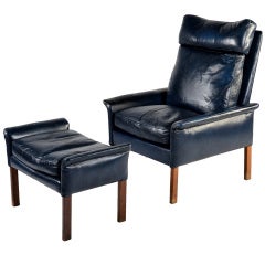 Model 107 leather armchair with ottoman by Hans Olsen for CS Møbler