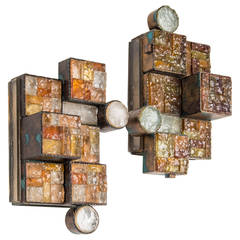 Pair of 1960s Brutalist Italian Wall Lamps