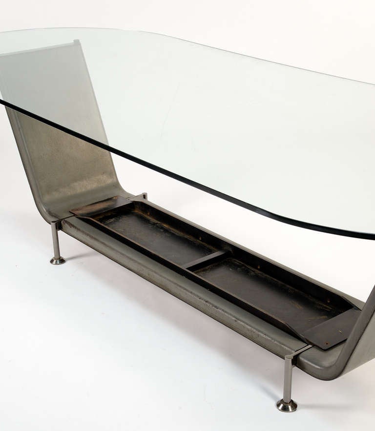 Imposing Glass Top Table Designed In Italy In The '70s