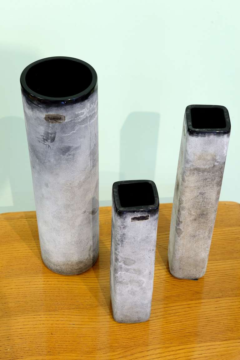 Set of Three "Vetro Scavo" Vases by Alfredo Barbini Murano