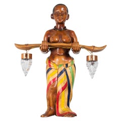Impressive Table Lamp in an African Style, Italy 1950s