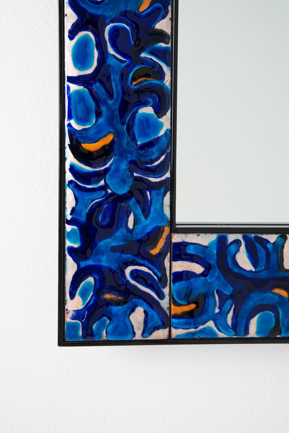 Italian Exquisite Enameled Mirror by Bruno Martinazzi, Italy, 1950s