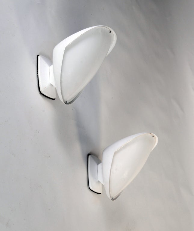 Pair of rare aluminium and methacrylate outdoor wall lights, designed by Gio Ponti, manufactured by Greco in the '60s. Gio Ponti Archives authentication available.