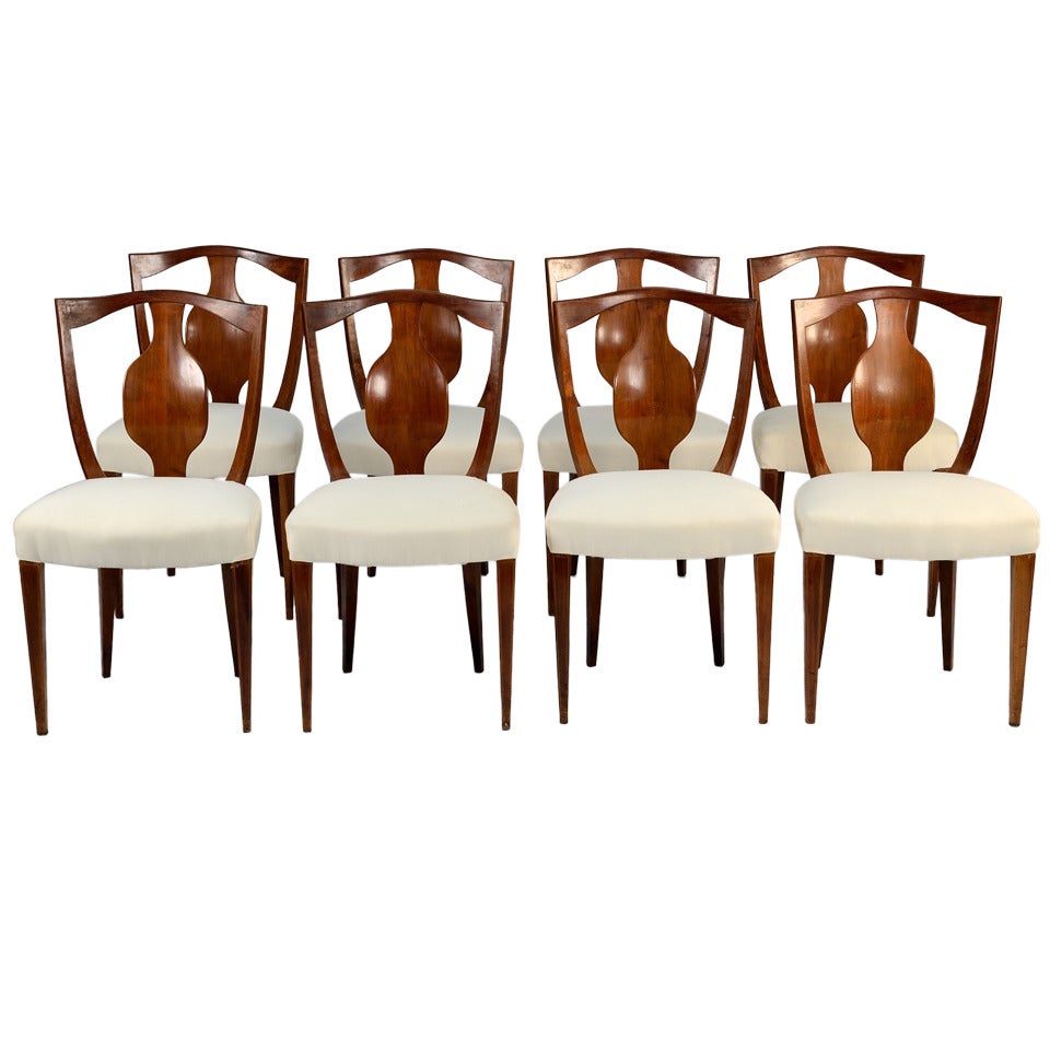 Set of Eight Elegant Neo Classical Dining Chairs Designed by Giuseppe Gibelli