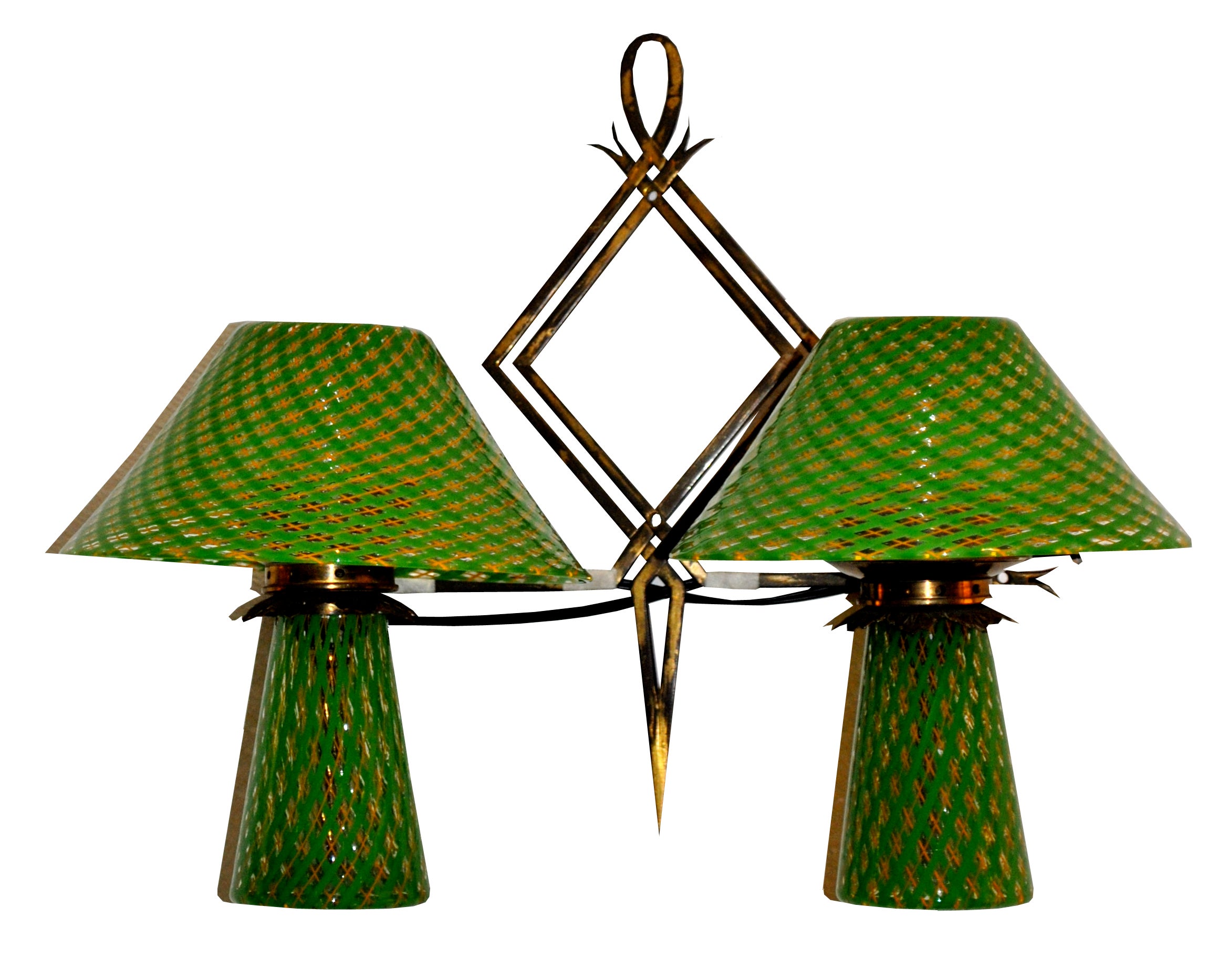 1950s Pair of Green Reticello Murano Glass Sconces by Seguso Vetri d'Arte For Sale
