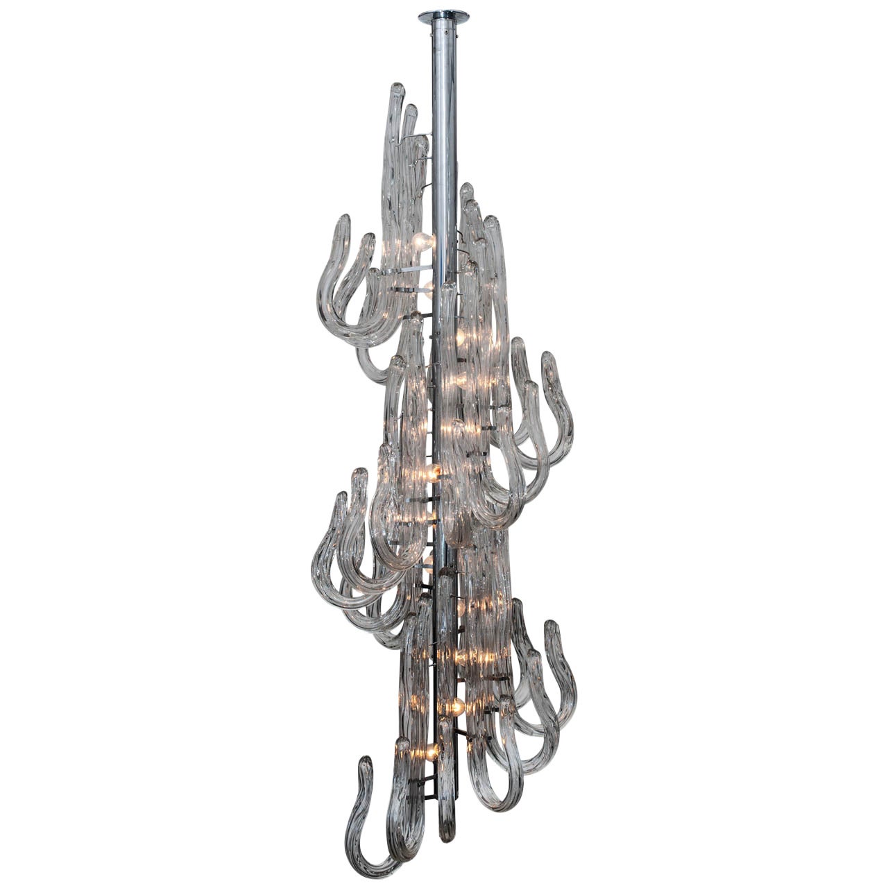 Venini Pastorale Chandelier in Transparent Murano Glass, Metal Chromed Structure For Sale