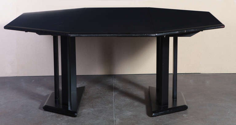 
Rare black wood extendible hexagonal table with original Thonet paper label. Total length 185.5 cm.


