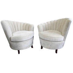 Pair 1940s Asymmetrical Art Deco Shell Channel Back Chairs