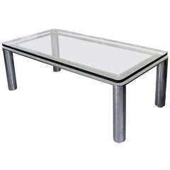 1970's  Chrome and Brass Glass Top Coffee Table