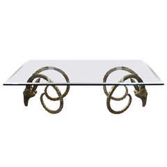 Brass Ibex or Gazelle Glass Top Coffee Table