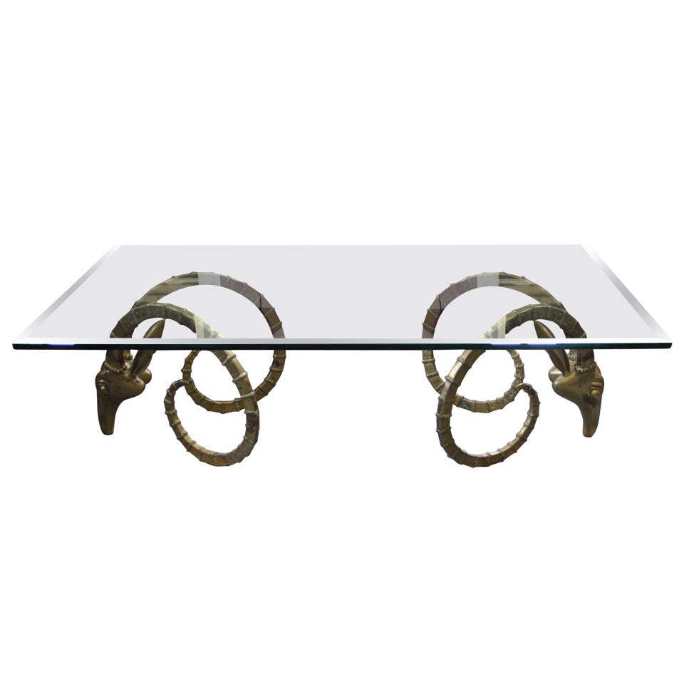 Brass Ibex or Gazelle Glass Top Coffee Table